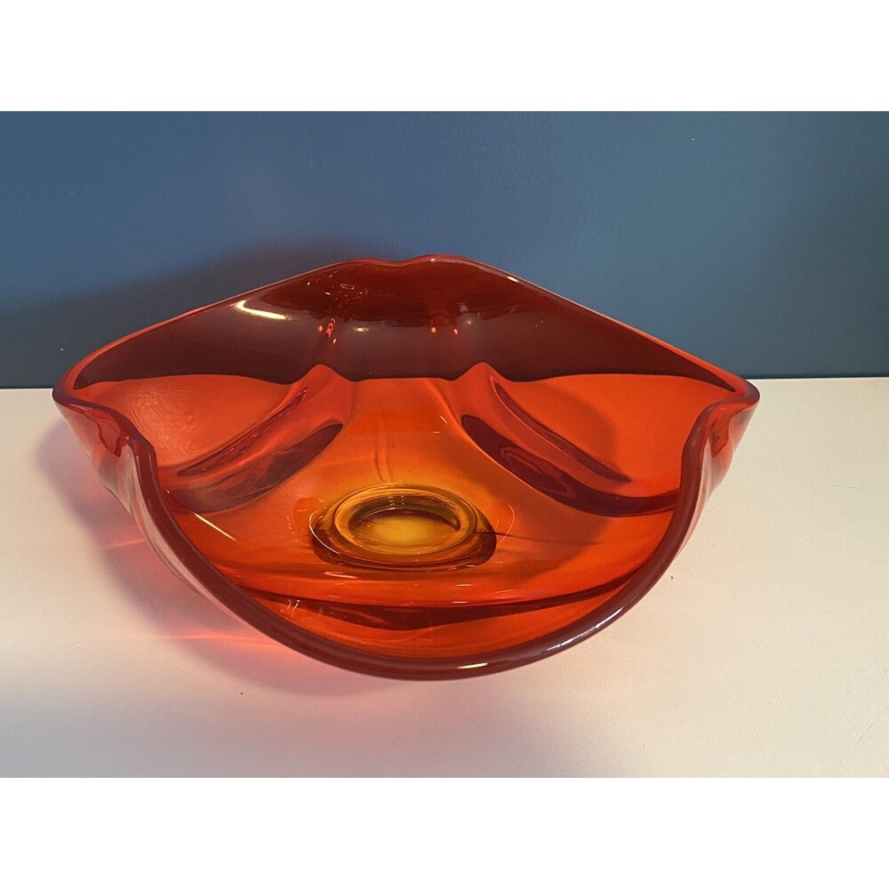 VTG Viking Art Glass Retro Red Footed Curved Centerpiece Dish Bowl Classic MCM